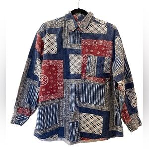 Andrew's Blues Men’s Patchwork Bandanna Button Down Shirt Size: Medium